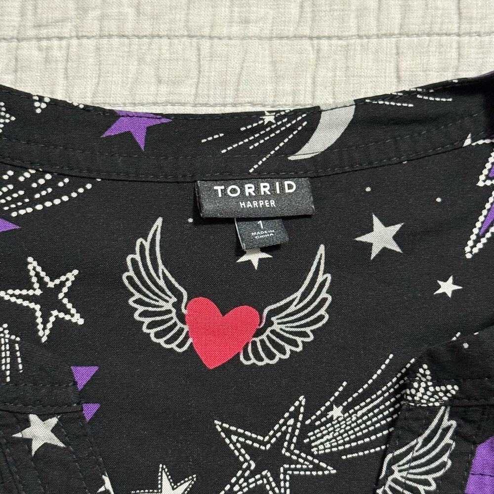 Torrid Harper Challis 3/4 Sleeve Blouse Queen Celestial Black Size 1x 14-16 - Picture 2 of 8